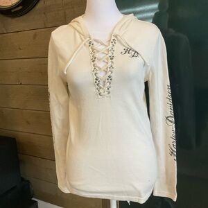 Harley-Davidson White Lace-Up Hoodie